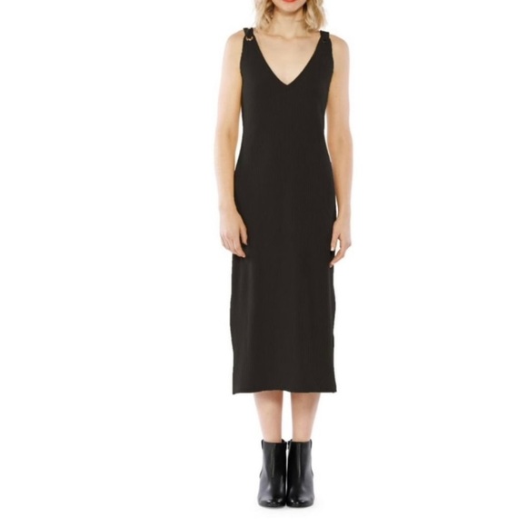 NWT WALTER BAKER BROOKLYN SLEEVELESS RIBBED MIDI DRESS IN BLACK SIZE MEDIUM - Picture 1 of 16